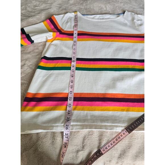 Talbots Annabelle Stripe Tee Plus Size 1X Cream Orange Green Cotton Jersey Knit - Picture 7 of 9